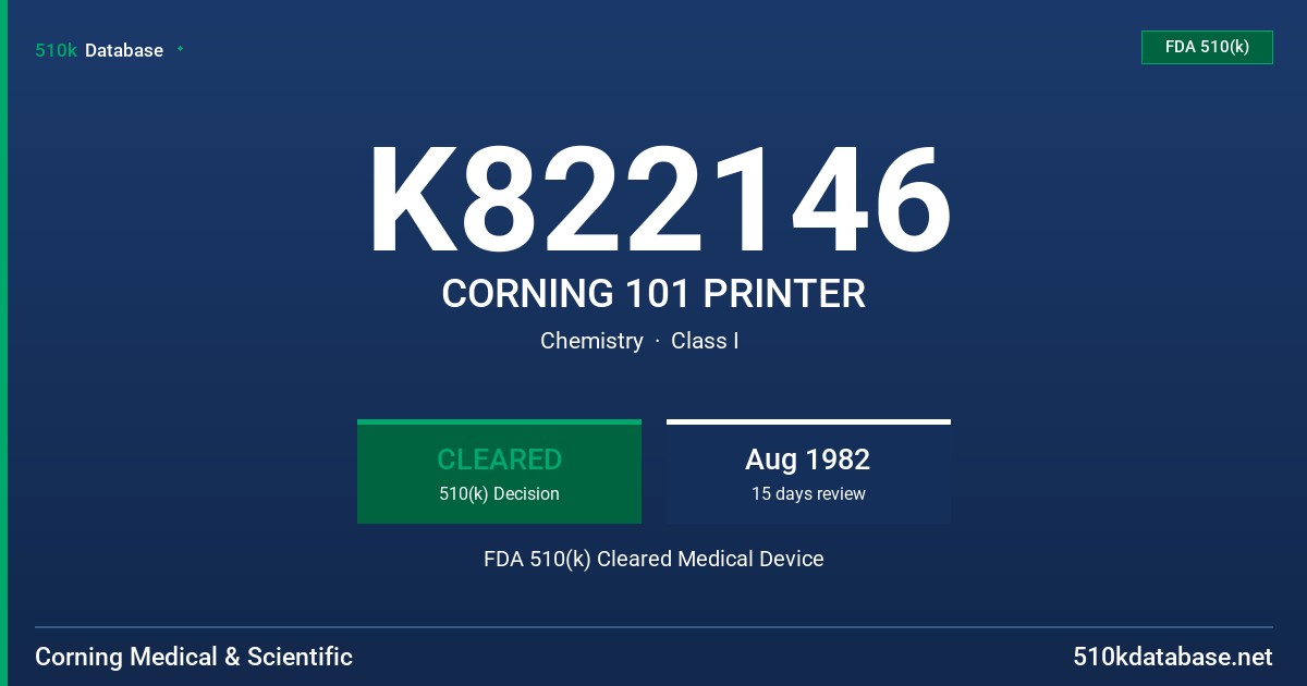 K822146 CORNING 101 PRINTER FDA 510(k) Cleared Medical Device