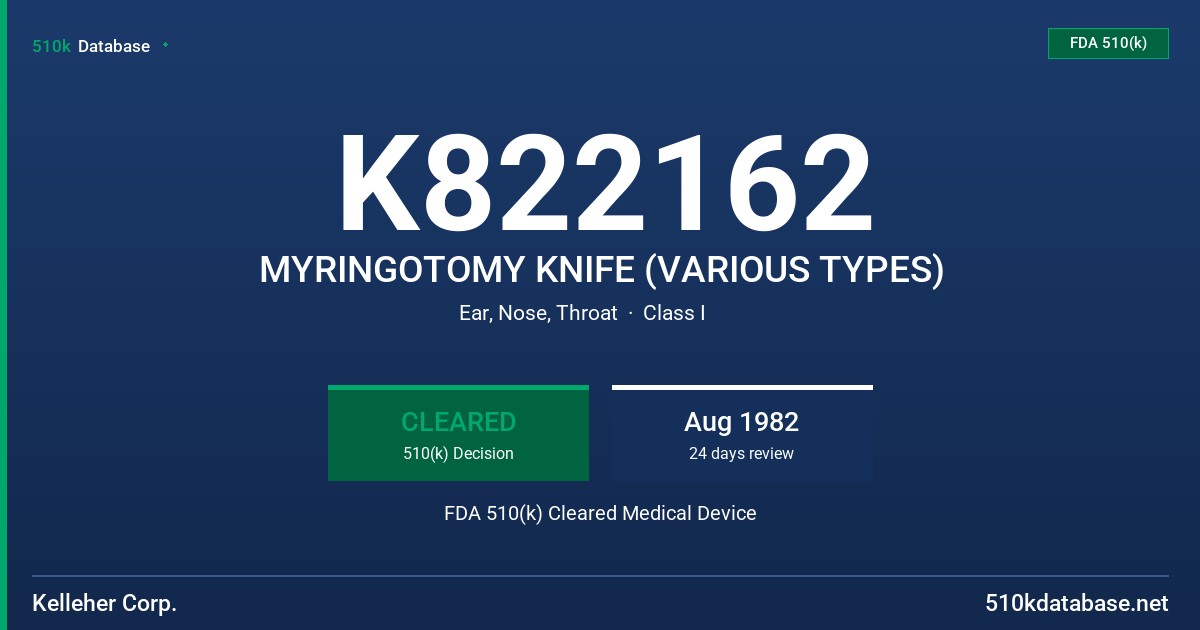 K822162 MYRINGOTOMY KNIFE (VARIOUS TYPES) FDA 510(k) Cleared Medical Device