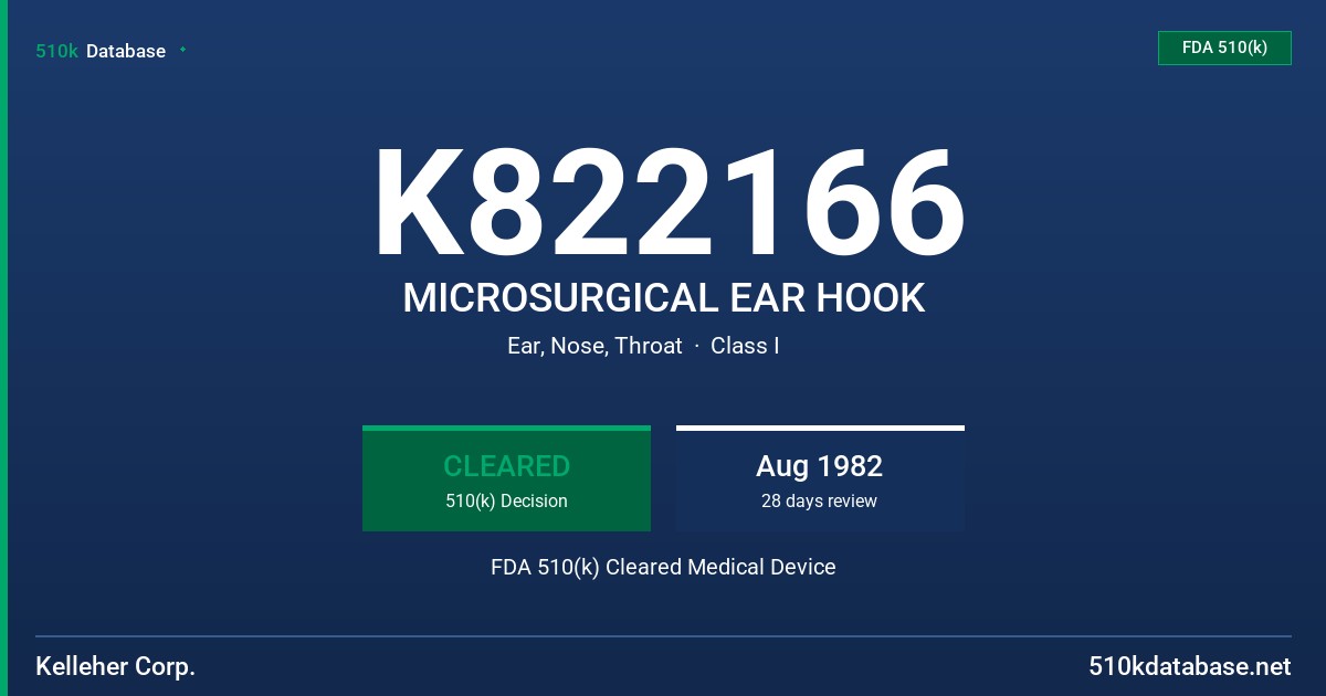 K822166 MICROSURGICAL EAR HOOK FDA 510(k) Cleared Medical Device