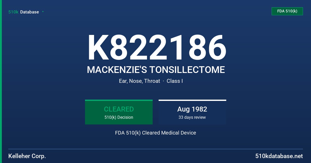 K822186 MACKENZIE'S TONSILLECTOME FDA 510(k) Cleared Medical Device