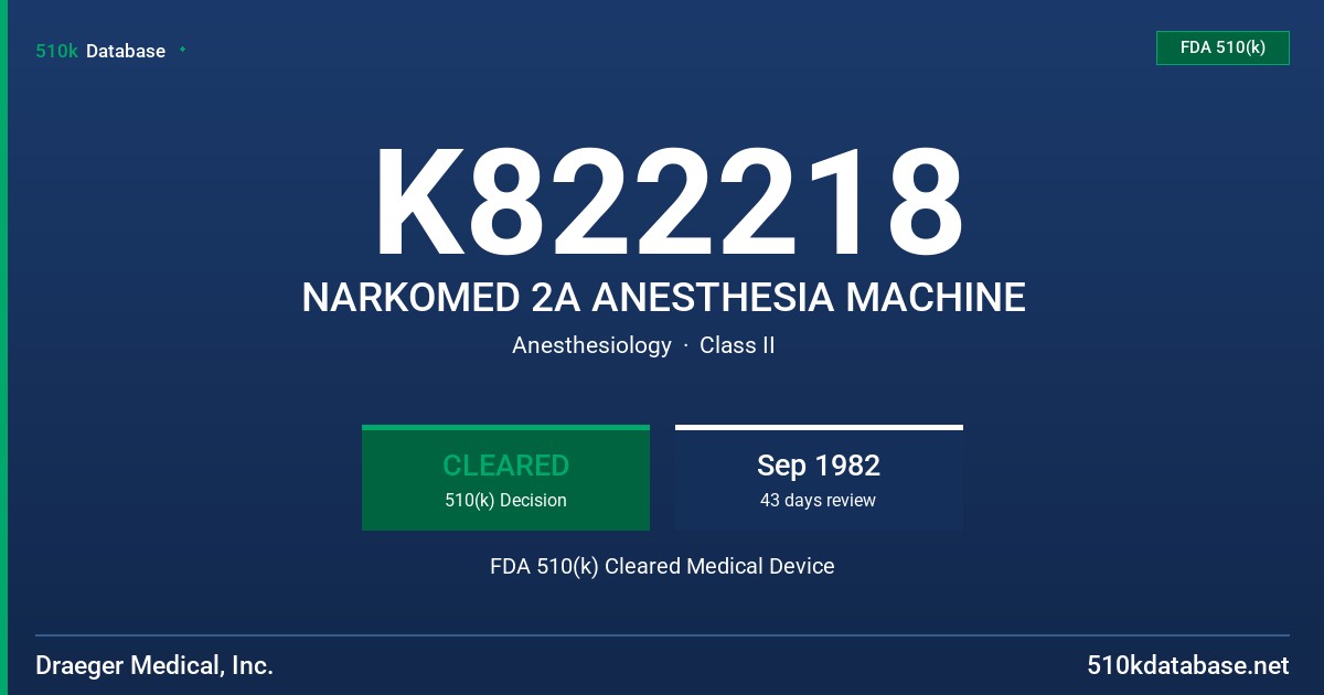 K822218 NARKOMED 2A ANESTHESIA MACHINE FDA 510(k) Cleared Medical Device