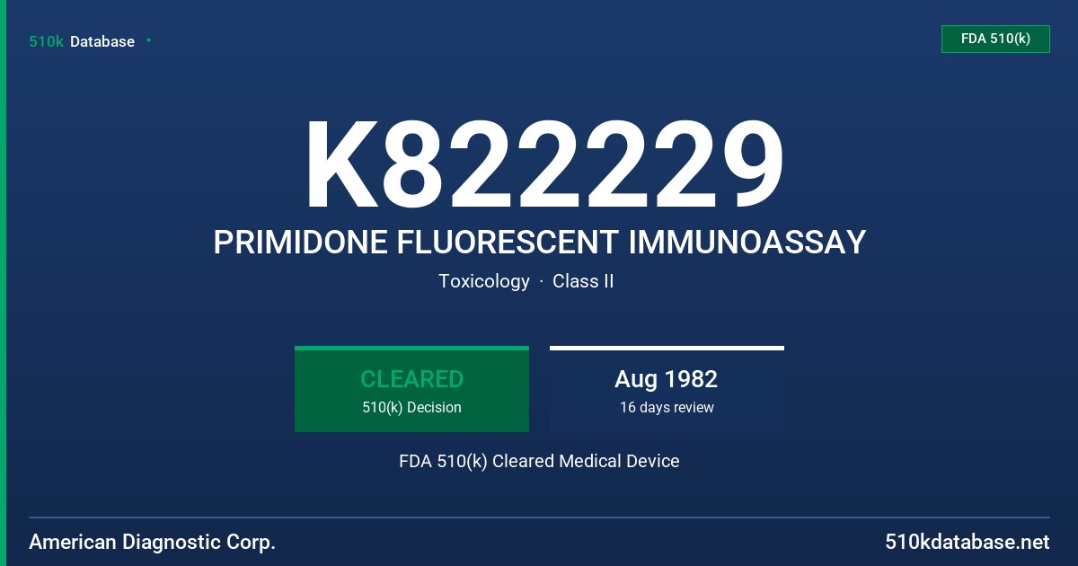 K822229 PRIMIDONE FLUORESCENT IMMUNOASSAY FDA 510(k) Cleared Medical Device