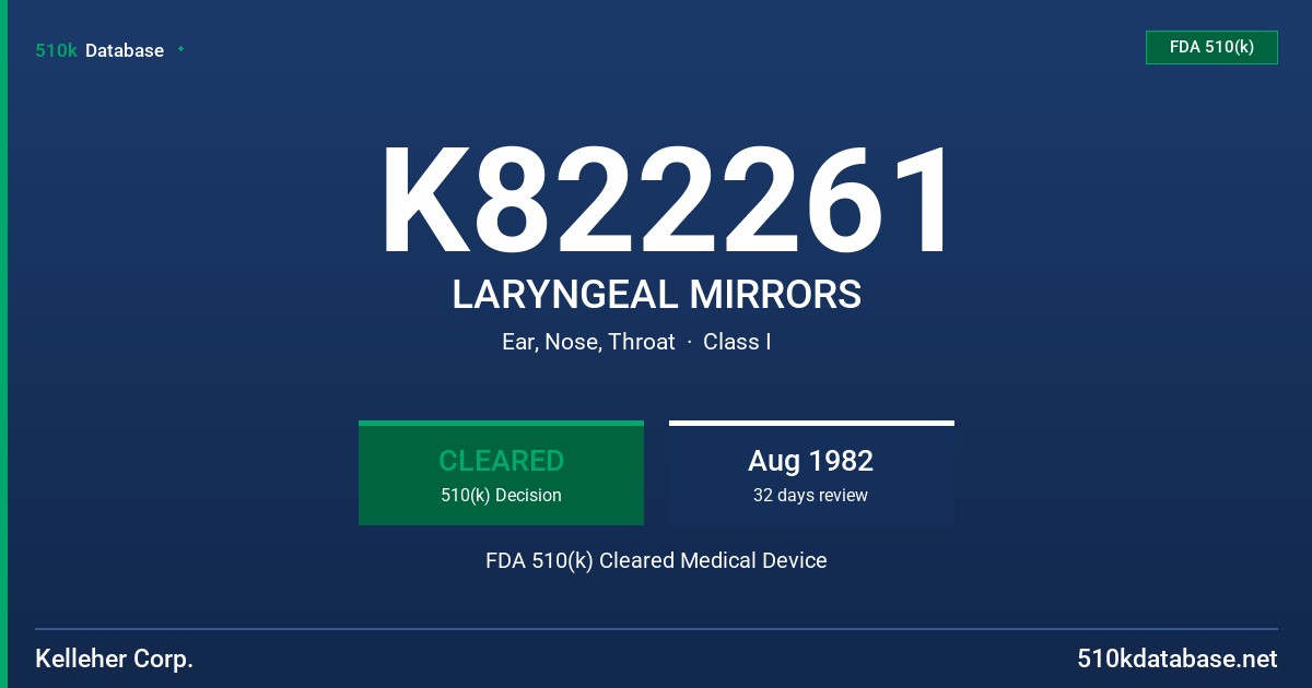 K822261 LARYNGEAL MIRRORS FDA 510(k) Cleared Medical Device