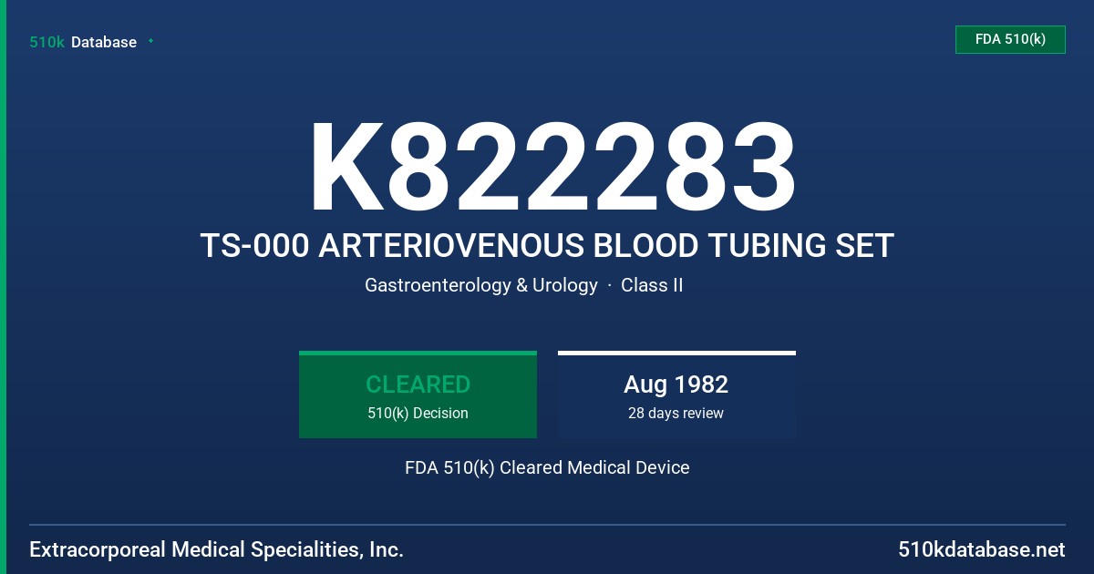 K822283 TS-000 ARTERIOVENOUS BLOOD TUBING SET FDA 510(k) Cleared Medical Device