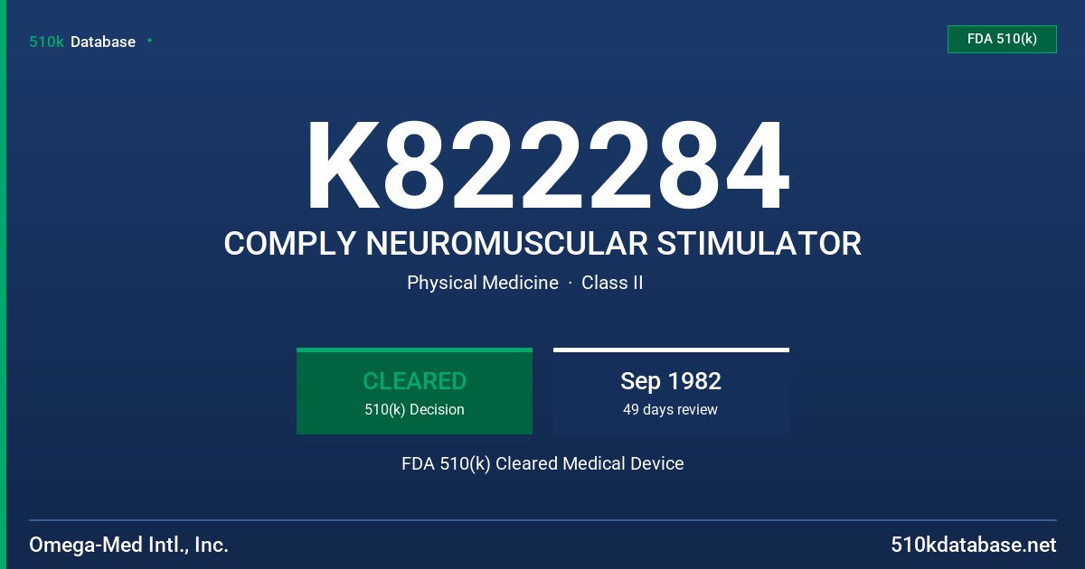 K822284 COMPLY NEUROMUSCULAR STIMULATOR FDA 510(k) Cleared Medical Device