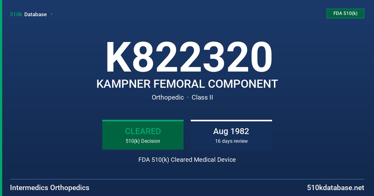 K822320 KAMPNER FEMORAL COMPONENT FDA 510(k) Cleared Medical Device