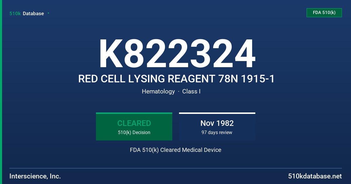 K822324 RED CELL LYSING REAGENT 78N 1915-1 FDA 510(k) Cleared Medical Device