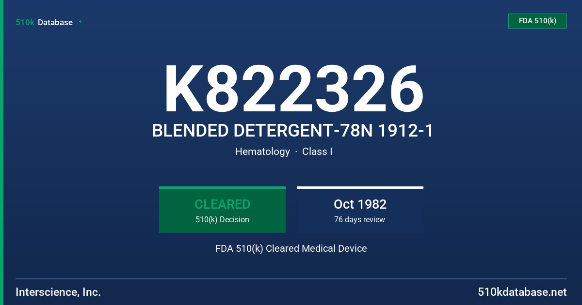 K822326 BLENDED DETERGENT-78N 1912-1 FDA 510(k) Cleared Medical Device