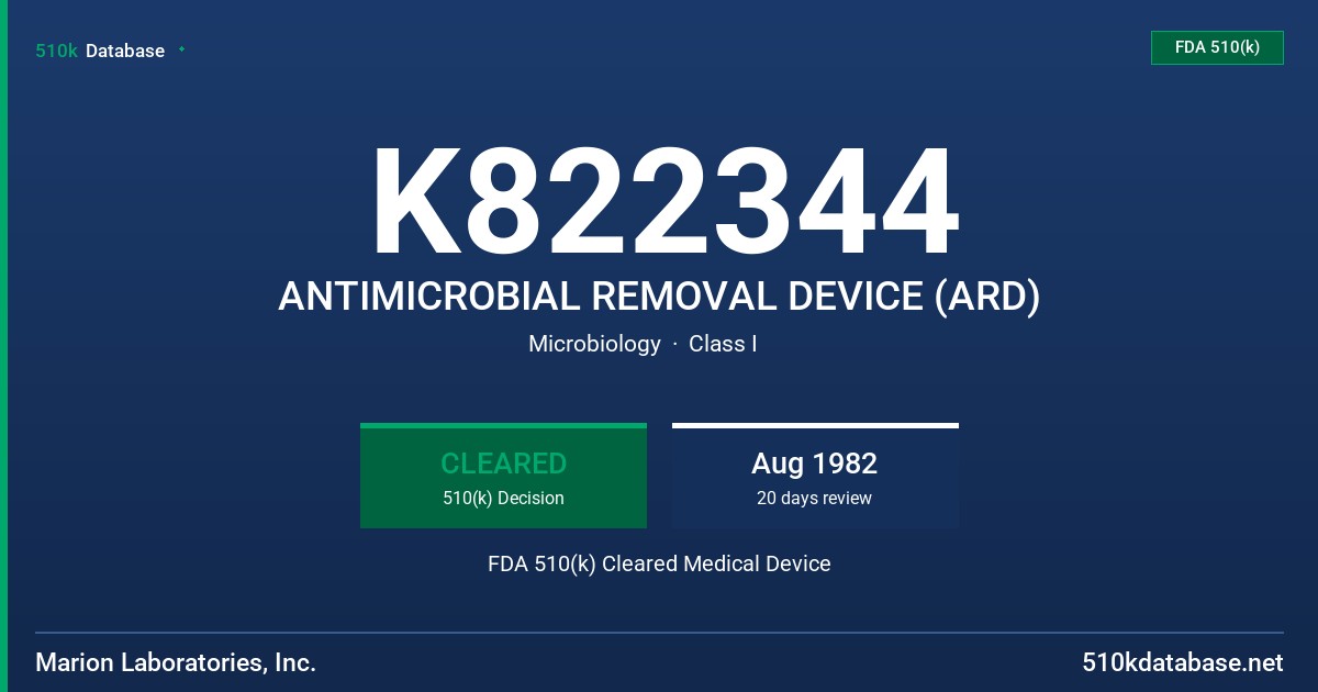 K822344 ANTIMICROBIAL REMOVAL DEVICE (ARD) FDA 510(k) Cleared Medical Device