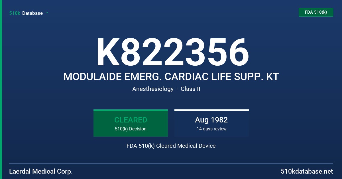 K822356 MODULAIDE EMERG. CARDIAC LIFE SUPP. KT FDA 510(k) Cleared Medical Device