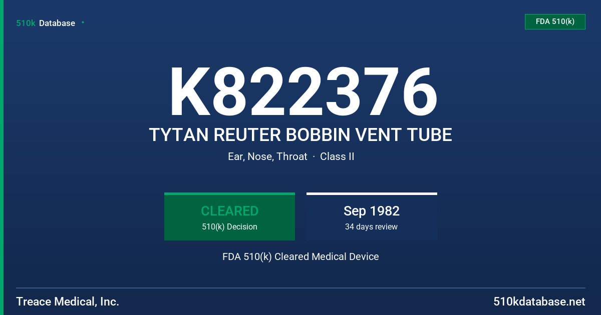 K822376 TYTAN REUTER BOBBIN VENT TUBE FDA 510(k) Cleared Medical Device