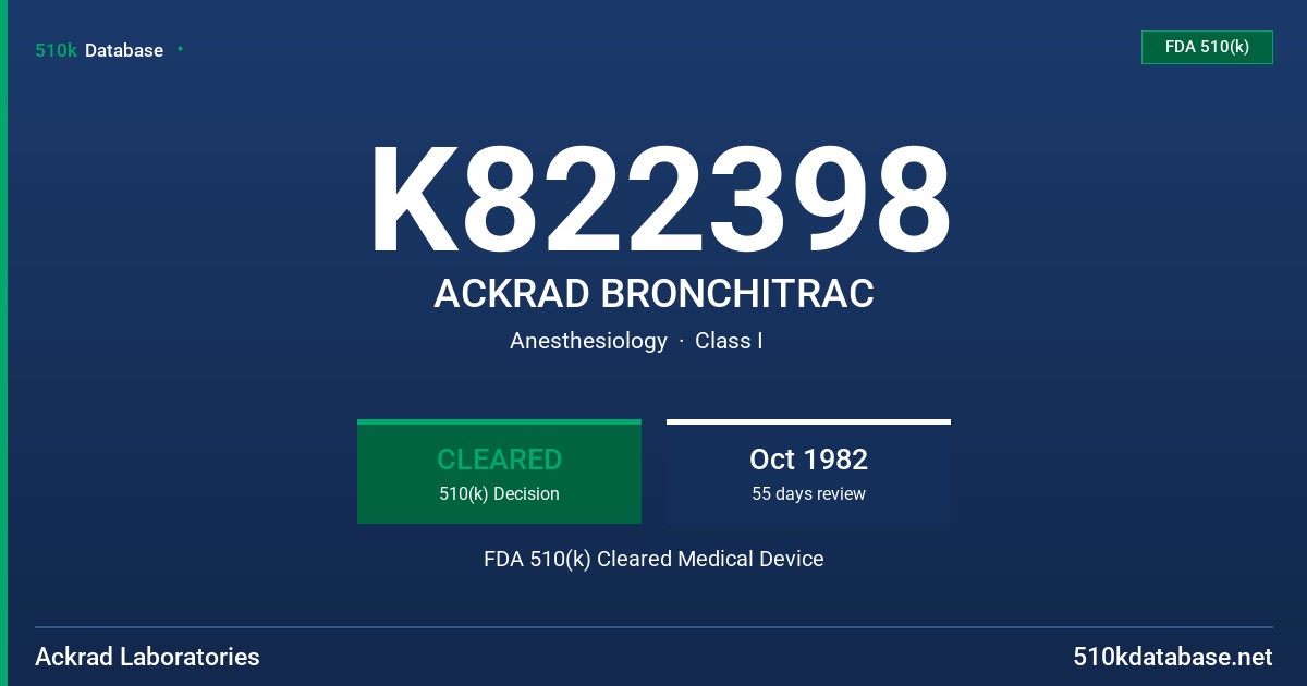 K822398 ACKRAD BRONCHITRAC FDA 510(k) Cleared Medical Device