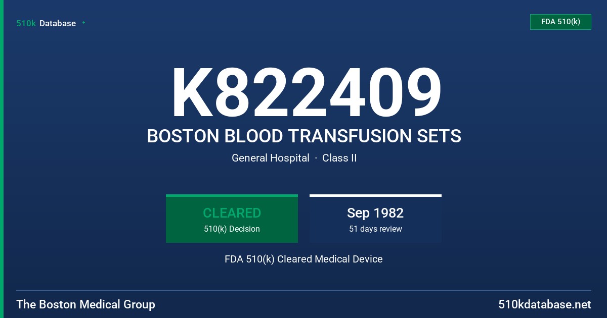 K822409 BOSTON BLOOD TRANSFUSION SETS FDA 510(k) Cleared Medical Device