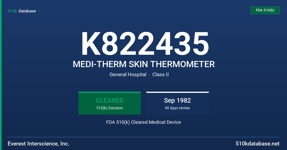 K822435 MEDI-THERM SKIN THERMOMETER FDA 510(k) Cleared Medical Device