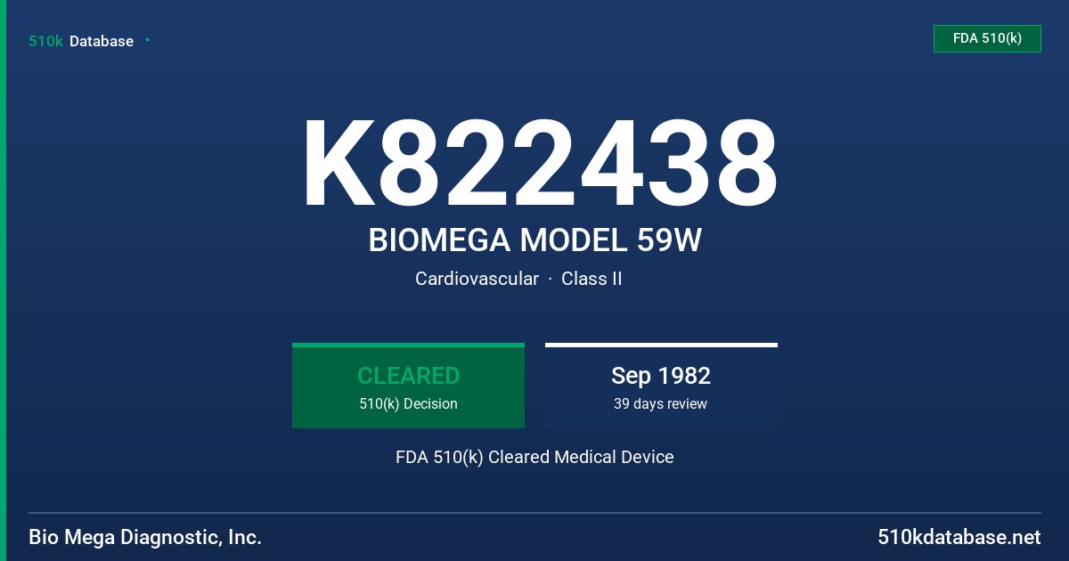 K822438 BIOMEGA MODEL 59W FDA 510(k) Cleared Medical Device