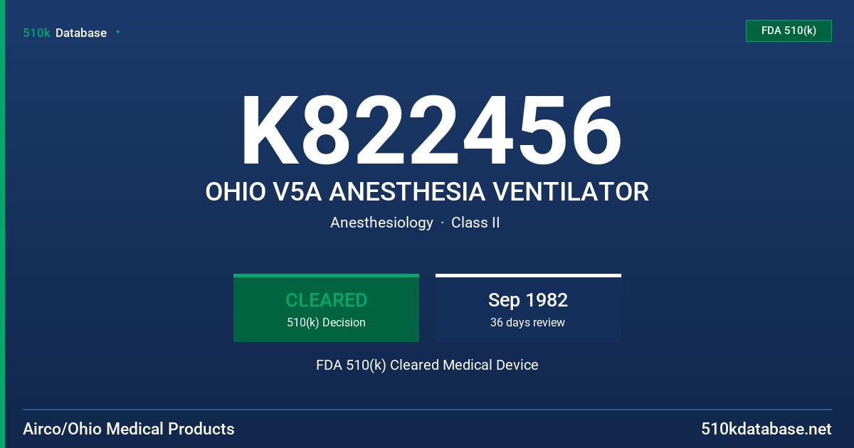 K822456 OHIO V5A ANESTHESIA VENTILATOR FDA 510(k) Cleared Medical Device
