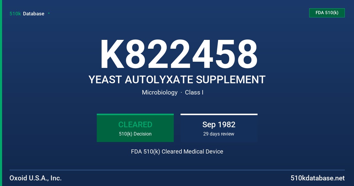 K822458 YEAST AUTOLYXATE SUPPLEMENT FDA 510(k) Cleared Medical Device