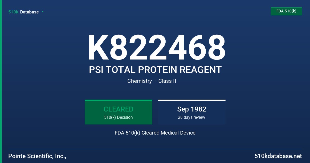 K822468 PSI TOTAL PROTEIN REAGENT FDA 510(k) Cleared Medical Device
