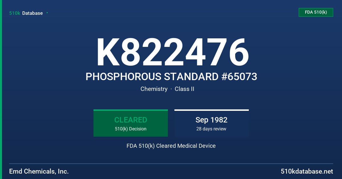 K822476 PHOSPHOROUS STANDARD #65073 FDA 510(k) Cleared Medical Device