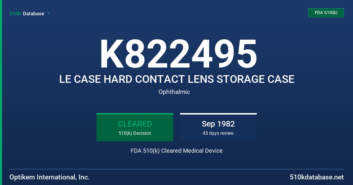 K822495 LE CASE HARD CONTACT LENS STORAGE CASE FDA 510(k) Cleared Medical Device