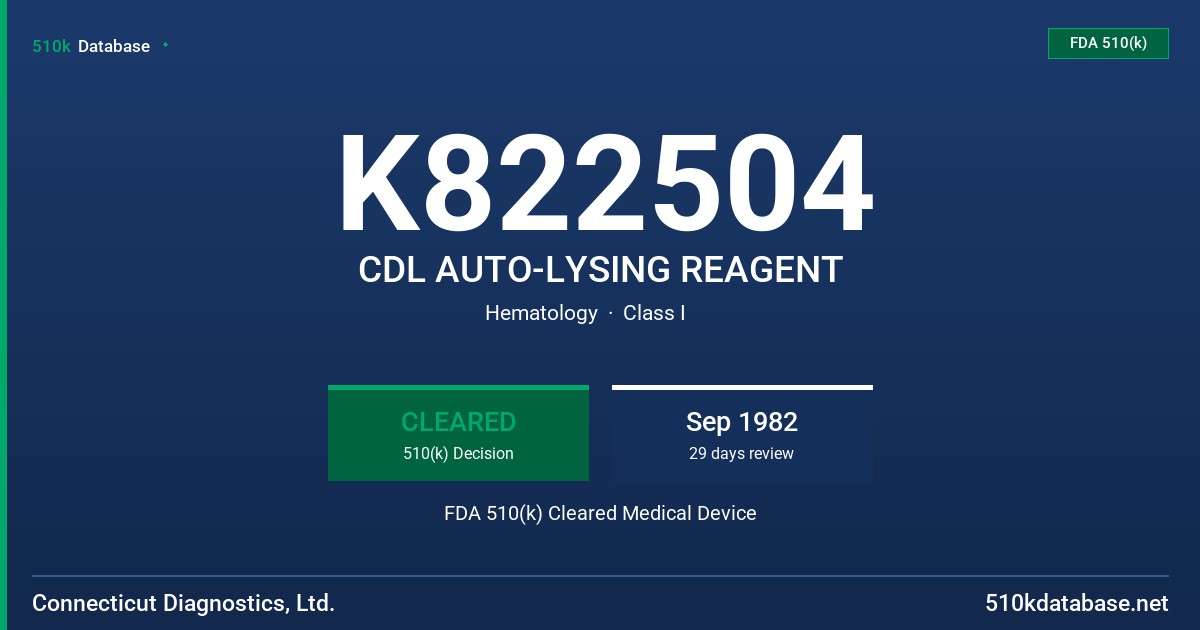 K822504 CDL AUTO-LYSING REAGENT FDA 510(k) Cleared Medical Device