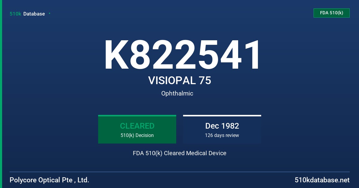 K822541 VISIOPAL 75 FDA 510(k) Cleared Medical Device
