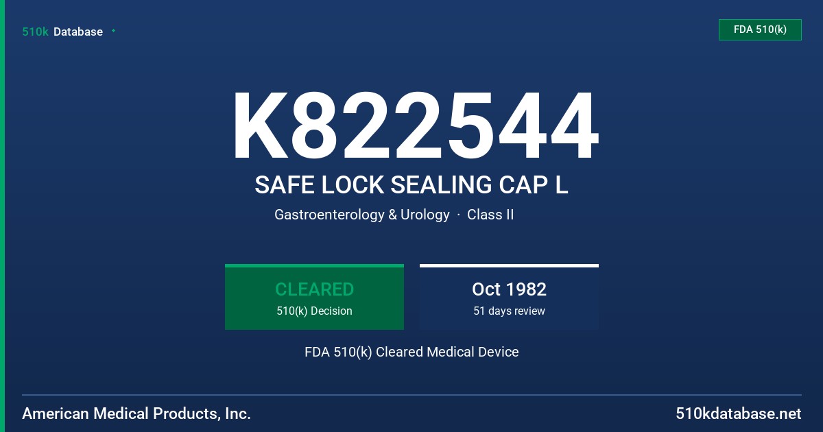 K822544 SAFE LOCK SEALING CAP L FDA 510(k) Cleared Medical Device