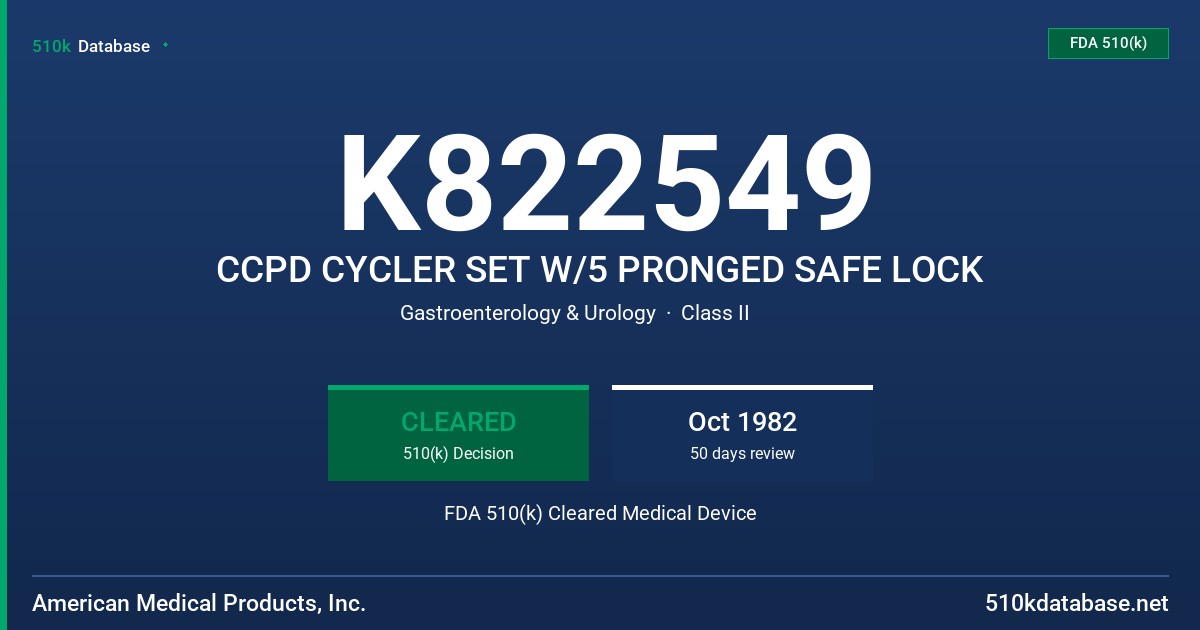K822549 CCPD CYCLER SET W/5 PRONGED SAFE LOCK FDA 510(k) Cleared Medical Device