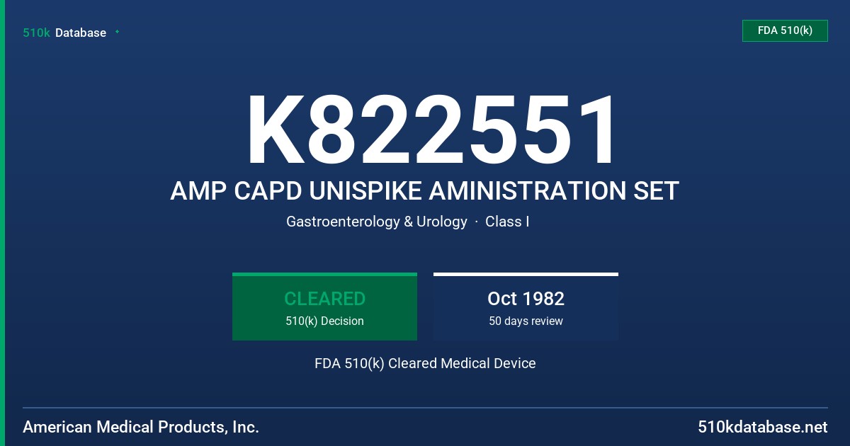 K822551 AMP CAPD UNISPIKE AMINISTRATION SET FDA 510(k) Cleared Medical Device