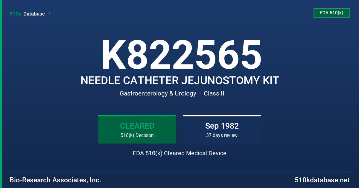 K822565 NEEDLE CATHETER JEJUNOSTOMY KIT FDA 510(k) Cleared Medical Device