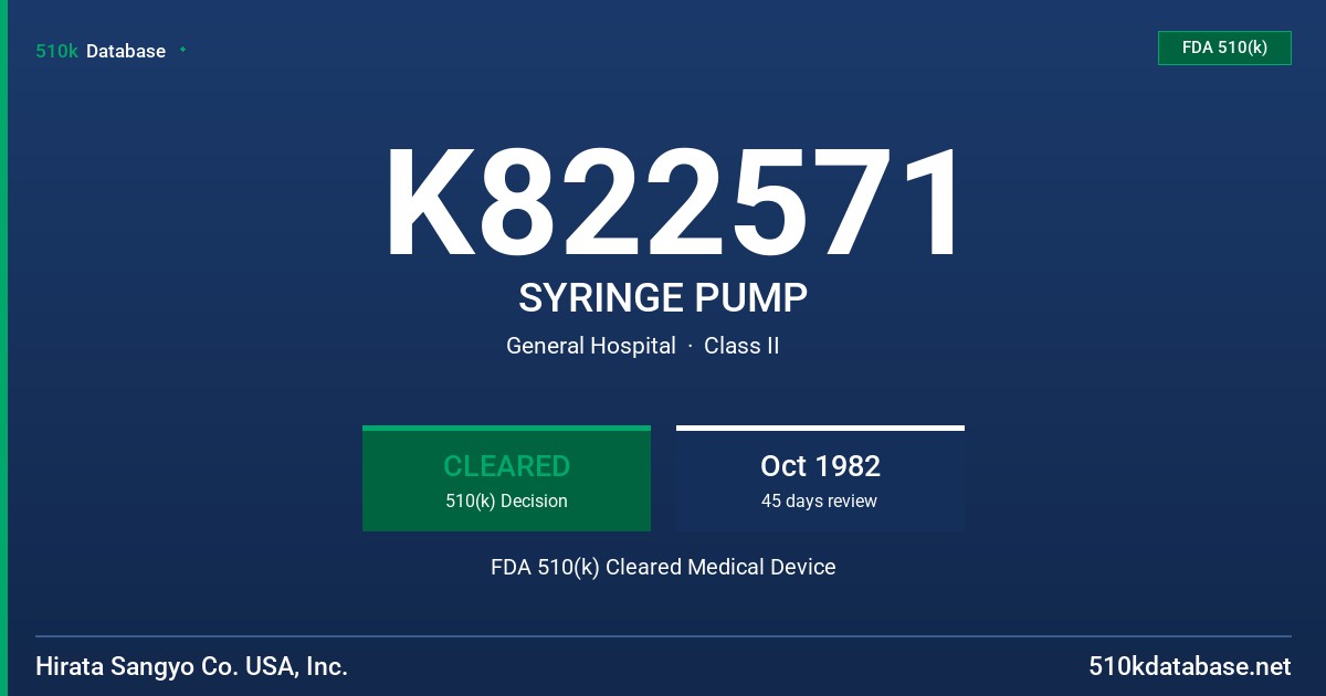 K822571 SYRINGE PUMP FDA 510(k) Cleared Medical Device