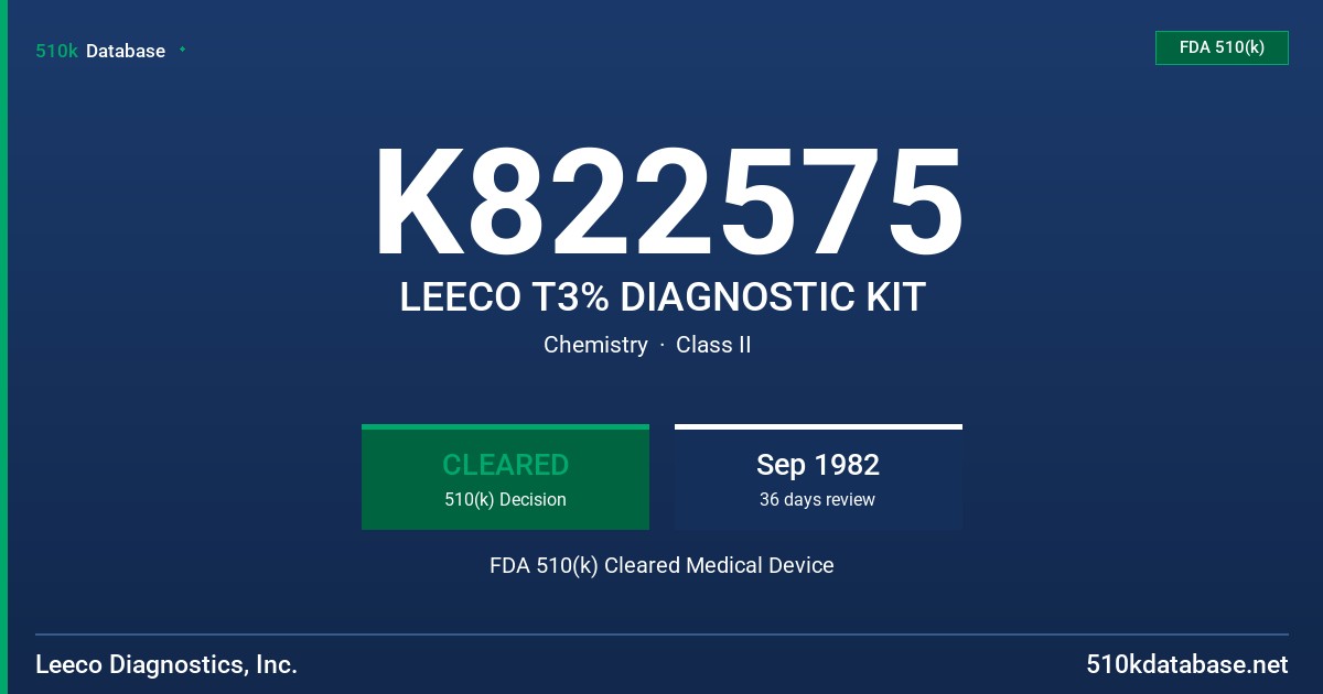 K822575 LEECO T3% DIAGNOSTIC KIT FDA 510(k) Cleared Medical Device