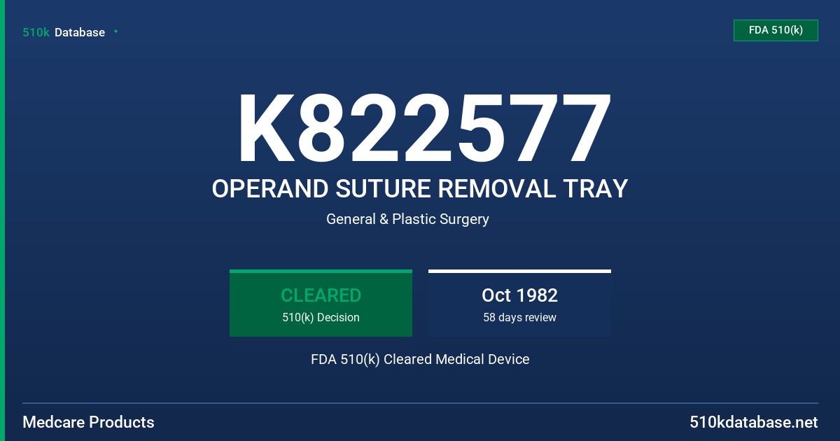 K822577 OPERAND SUTURE REMOVAL TRAY FDA 510(k) Cleared Medical Device