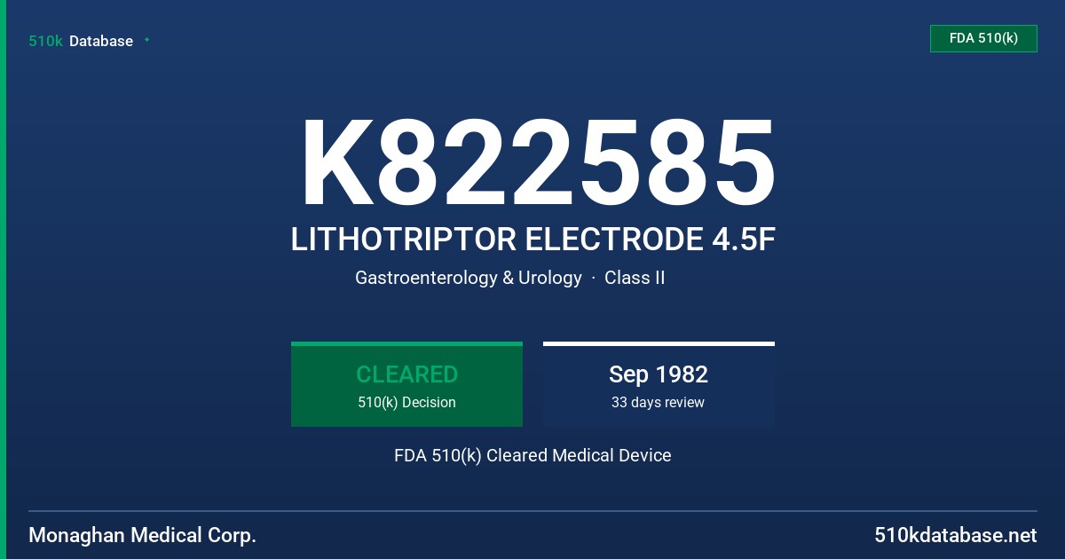 K822585 LITHOTRIPTOR ELECTRODE 4.5F FDA 510(k) Cleared Medical Device