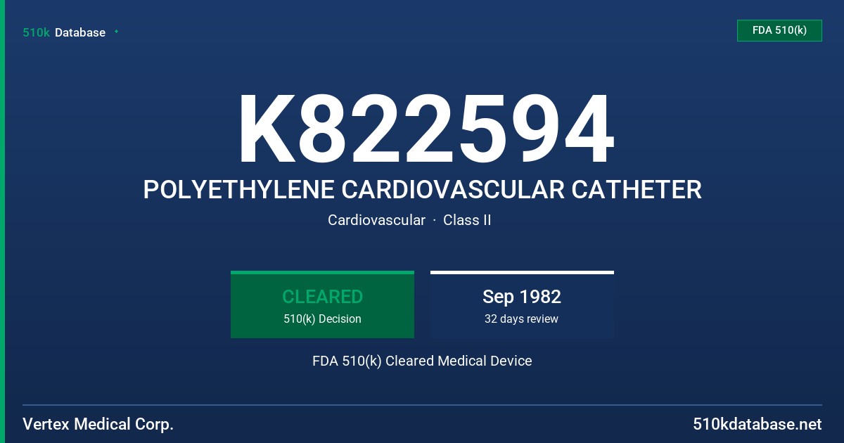 K822594 POLYETHYLENE CARDIOVASCULAR CATHETER FDA 510(k) Cleared Medical Device