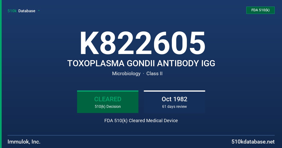 K822605 TOXOPLASMA GONDII ANTIBODY IGG FDA 510(k) Cleared Medical Device
