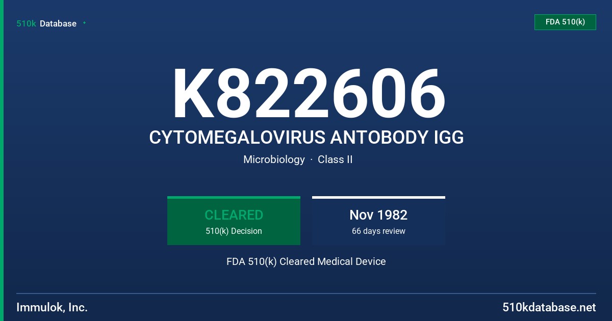 K822606 CYTOMEGALOVIRUS ANTOBODY IGG FDA 510(k) Cleared Medical Device