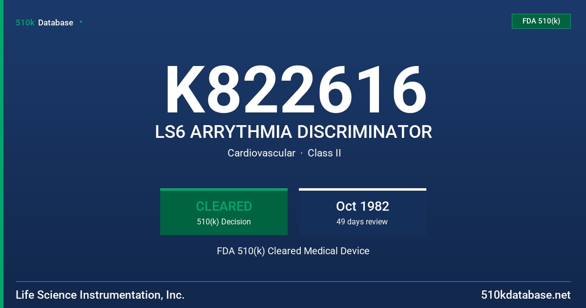 K822616 LS6 ARRYTHMIA DISCRIMINATOR FDA 510(k) Cleared Medical Device