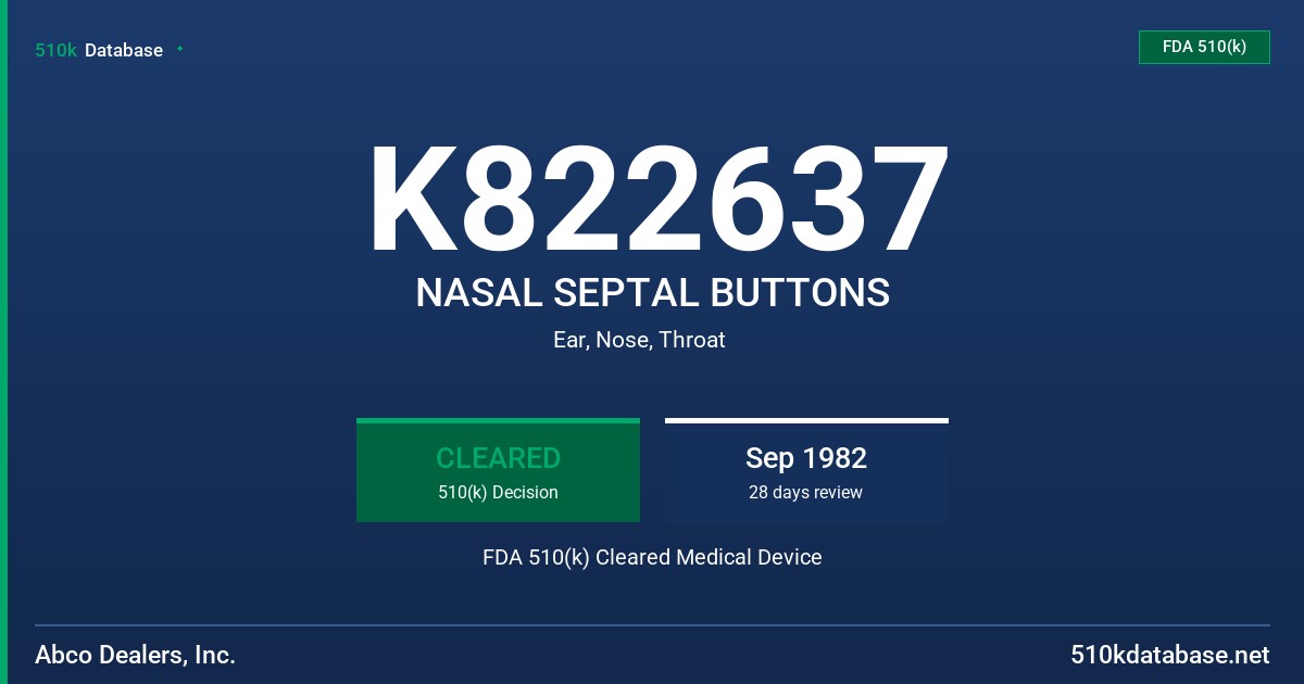 K822637 NASAL SEPTAL BUTTONS FDA 510(k) Cleared Medical Device