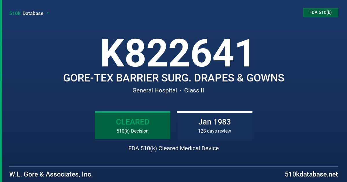 K822641 GORE-TEX BARRIER SURG. DRAPES & GOWNS FDA 510(k) Cleared Medical Device