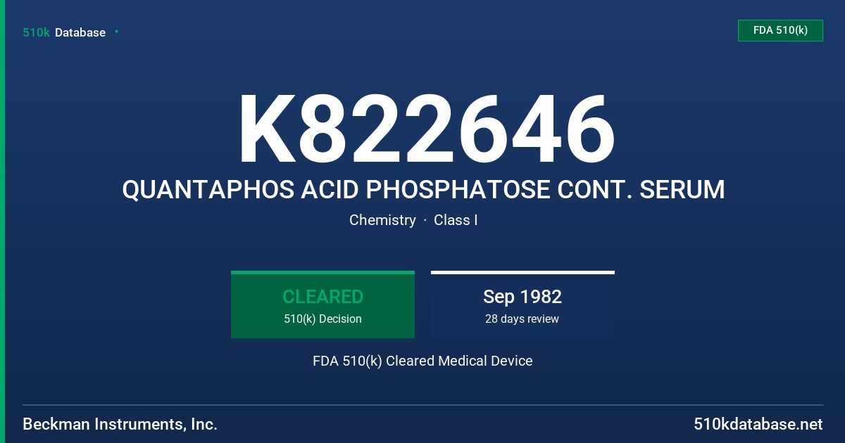 K822646 QUANTAPHOS ACID PHOSPHATOSE CONT. SERUM FDA 510(k) Cleared Medical Device