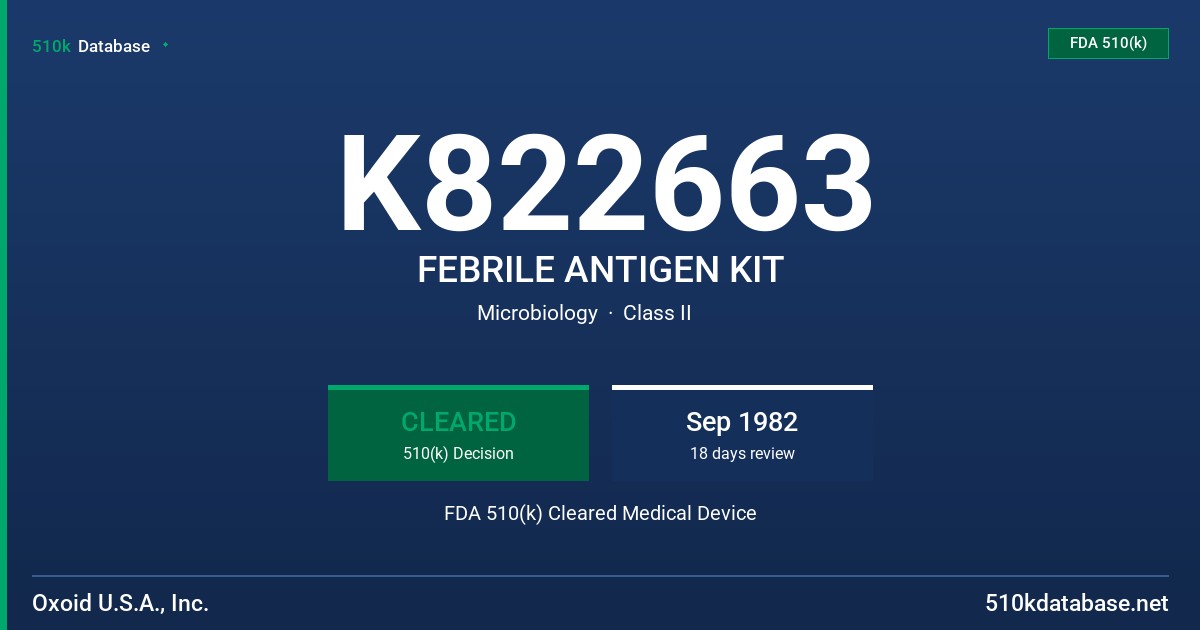 K822663 FEBRILE ANTIGEN KIT FDA 510(k) Cleared Medical Device