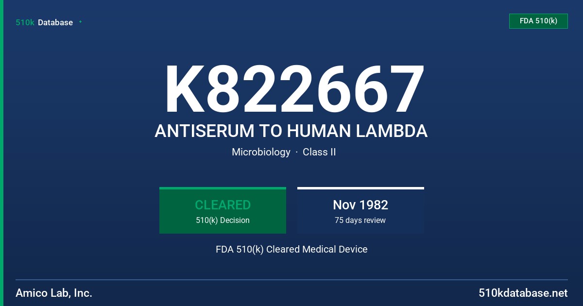 K822667 ANTISERUM TO HUMAN LAMBDA FDA 510(k) Cleared Medical Device