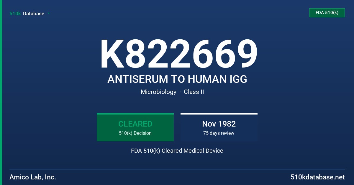 K822669 ANTISERUM TO HUMAN IGG FDA 510(k) Cleared Medical Device