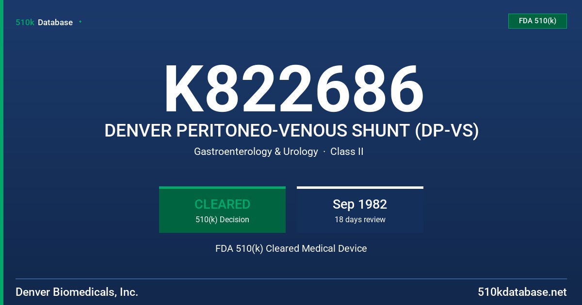 K822686 DENVER PERITONEO-VENOUS SHUNT (DP-VS) FDA 510(k) Cleared Medical Device