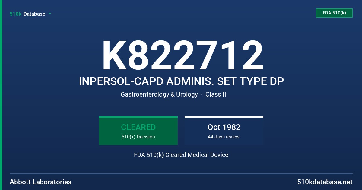 K822712 INPERSOL-CAPD ADMINIS. SET TYPE DP FDA 510(k) Cleared Medical Device