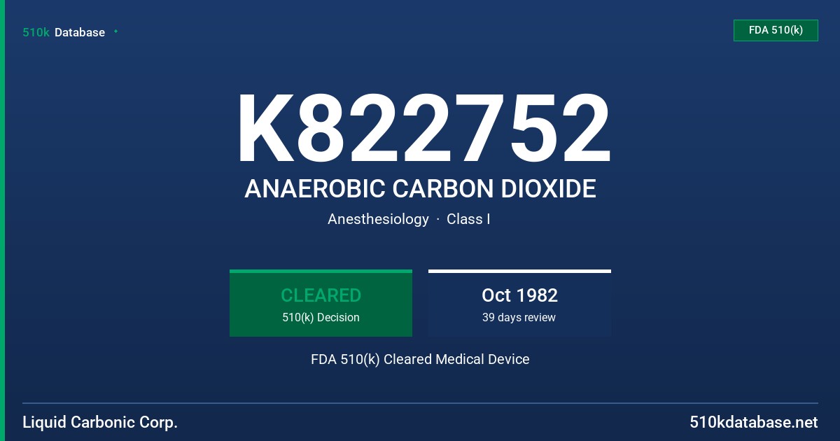 K822752 ANAEROBIC CARBON DIOXIDE FDA 510(k) Cleared Medical Device