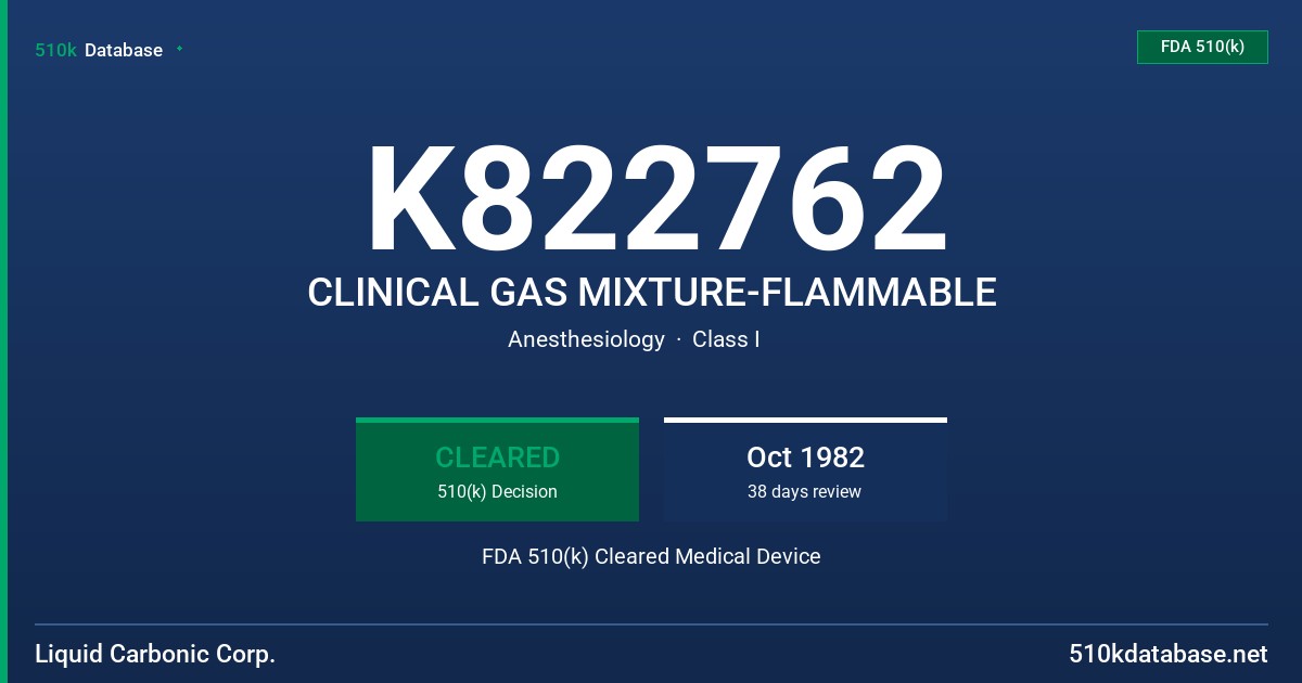 K822762 CLINICAL GAS MIXTURE-FLAMMABLE FDA 510(k) Cleared Medical Device