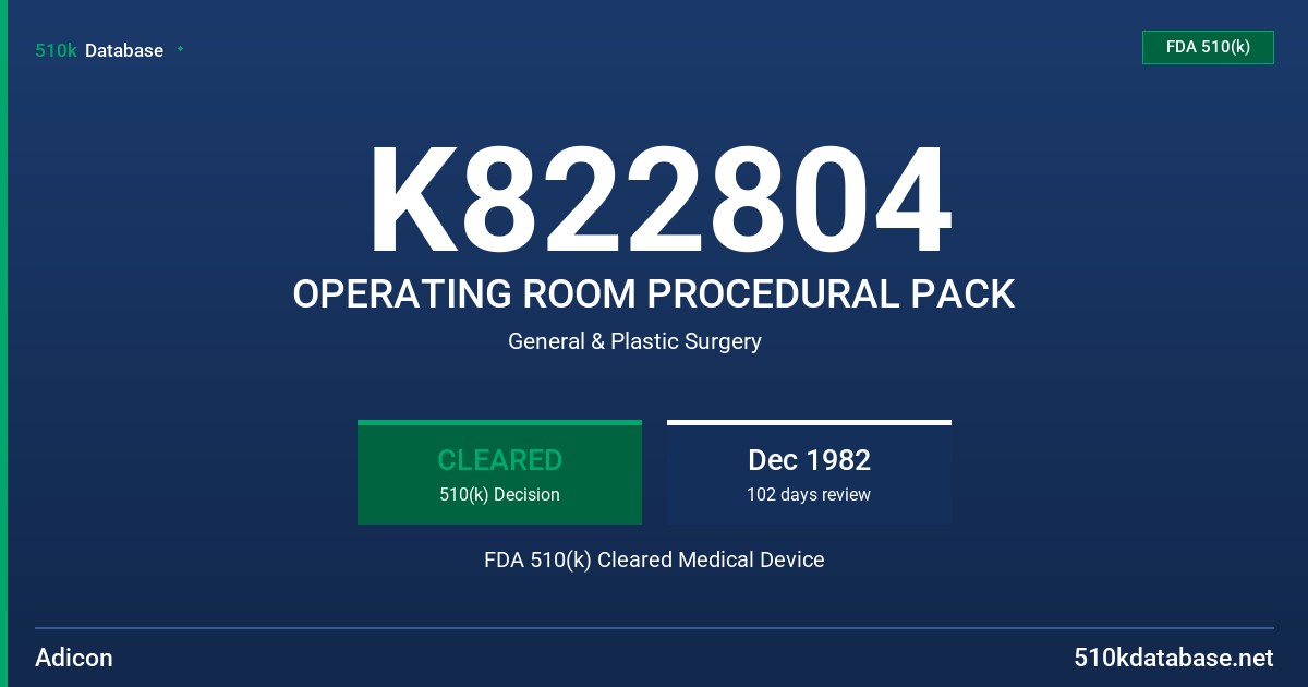 K822804 OPERATING ROOM PROCEDURAL PACK FDA 510(k) Cleared Medical Device