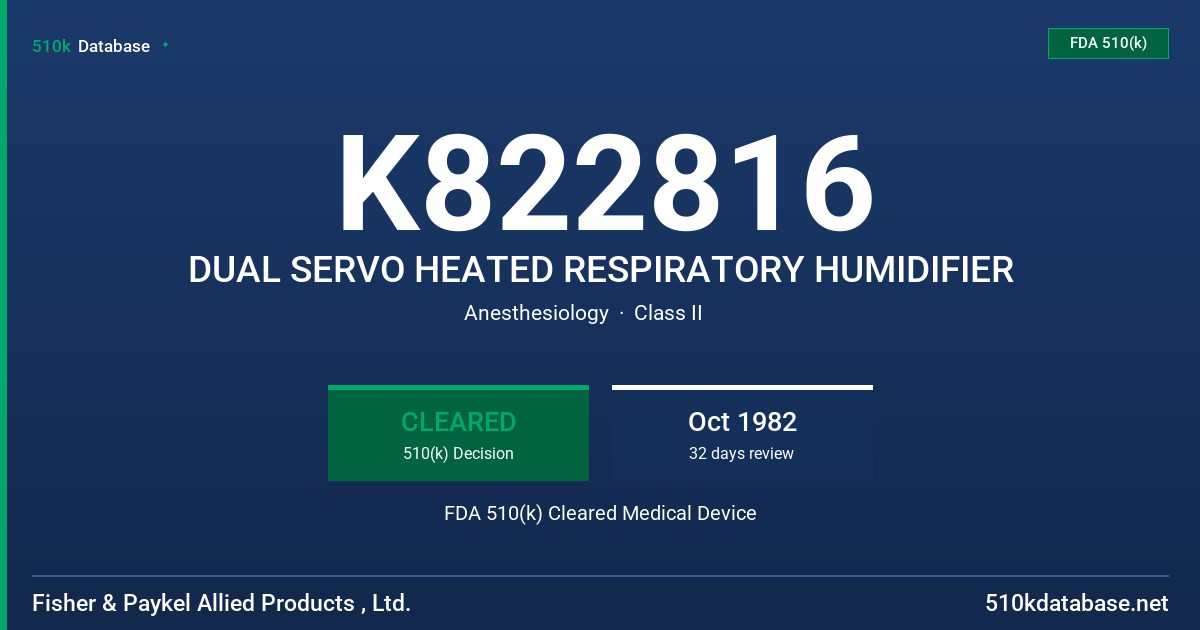 K822816 DUAL SERVO HEATED RESPIRATORY HUMIDIFIER FDA 510(k) Cleared Medical Device